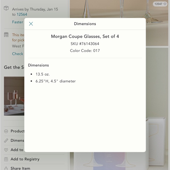 Anthropologie Morgan  Coupe glasses -set of 4 NIB - Picture 7 of 9